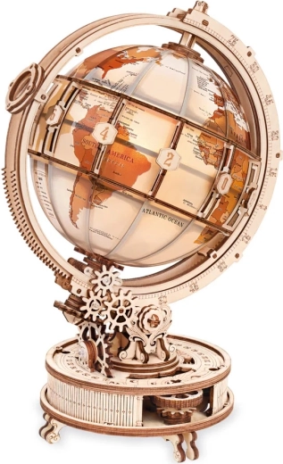 Robotime ROKR Globe lumineux – puzzle mécanique 3D en bois avec motorisation électrique