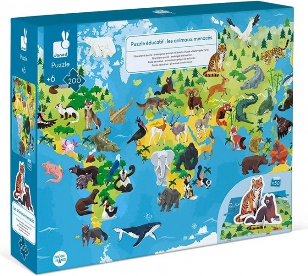 JANOD puzzle éducatif animaux en danger, 200 pièces