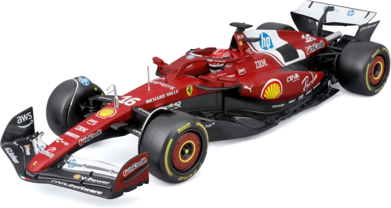Modèle F1 Bburago Ferrari SF-25 2025 Charles Leclerc 1:18 avec casque