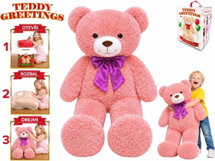 Teddy Greetings ours en peluche avec nœud 120 cm rose - 1 pièce
