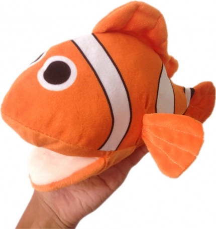 Mascotte en peluche Poisson-clown orange marionnette 25 cm