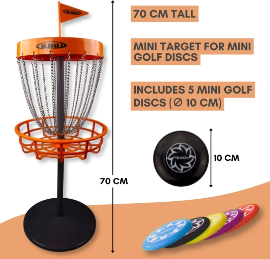 Set de mini discgolf Guru – jeu de jardin avec panier et 5 disques