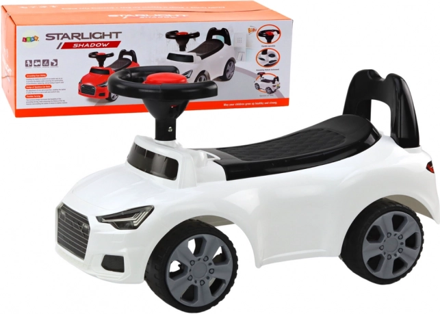 Porteur voiture avec dossier et klaxon – blanc