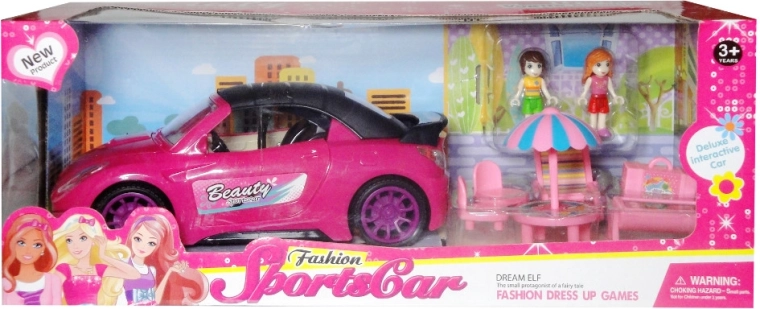 Voiture pour poupée avec accessoires et 2 poupées