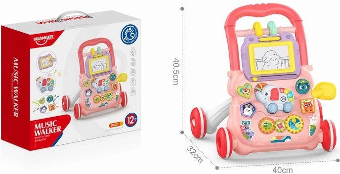 Trotteur pousseur éléphant avec tableau à dessin – rose