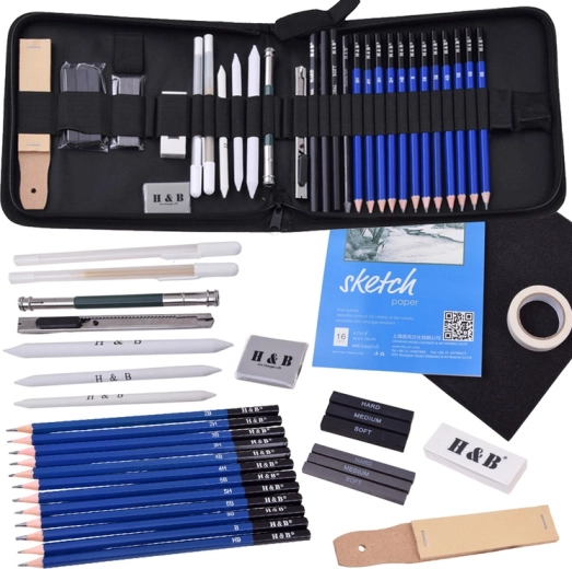 Set de croquis et de dessin H&B 36 pièces dans un étui