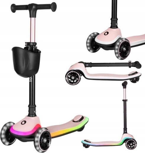 Trottinette pliable pour enfants LIONELO Mey Pink Rose avec éclairage LED