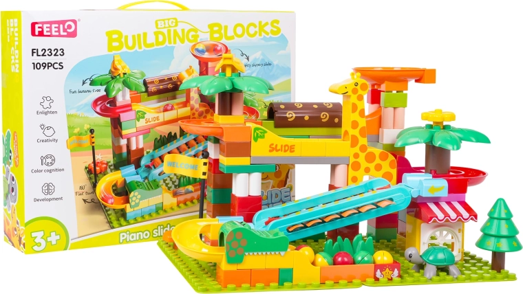 Kit de construction safari piste à billes avec piano (109 pièces)