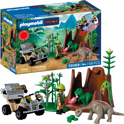 Playmobil Dinos explorateur avec quad et bébés dinosaures, 58 pièces