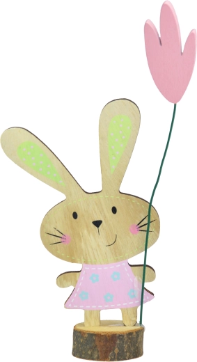Décoration en bois lapin sur souche 17 cm