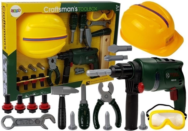 Ensemble d'outils de bricolage pour enfants avec perceuse, lunettes de protection et casque