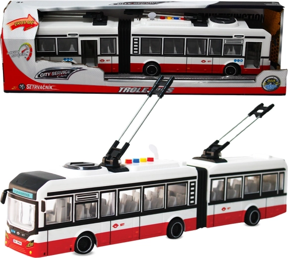 Trolleybus articulé urbain 1:16 à inertie avec sons – rouge