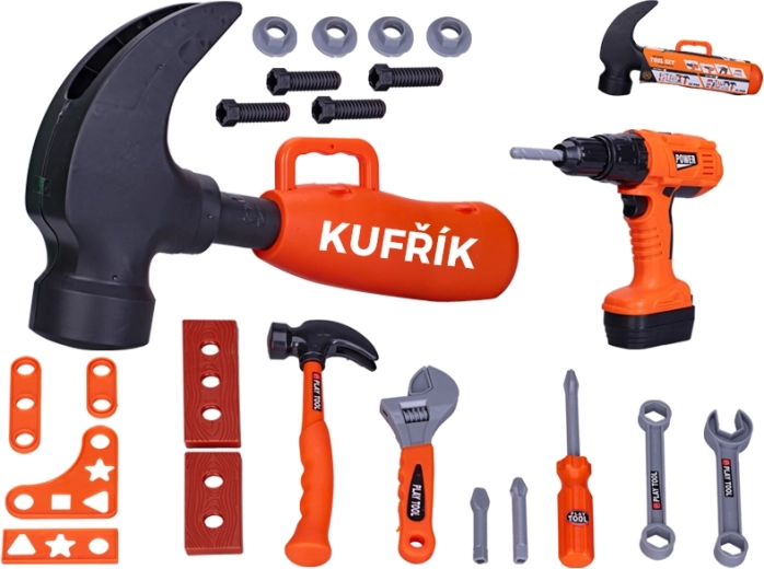 Set d’outils pour enfants avec perceuse sans fil dans une mallette en forme de marteau