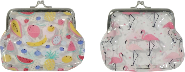 Porte-monnaie transparent avec fruits ou flamants roses pour enfants