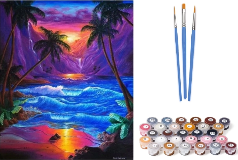 Norimpex Peinture par numéros Coucher de soleil exotique 40 × 50 cm