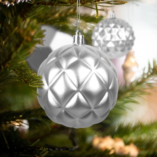 Ensemble de décorations de Noël argentées pour sapin, 6 pièces