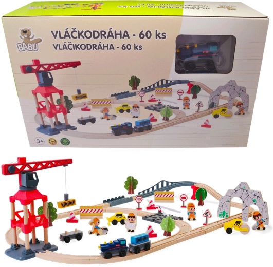 Babu circuit de train en bois avec grue