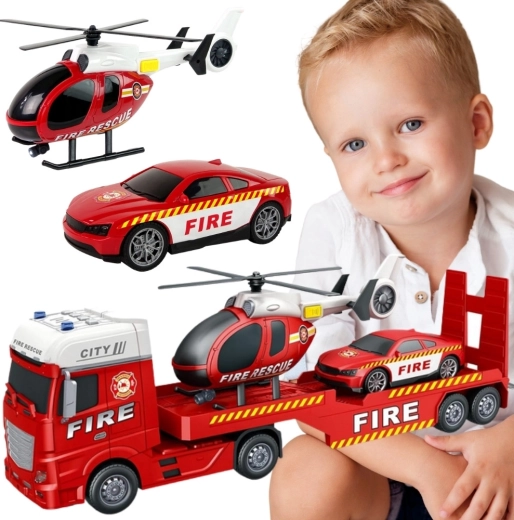 Woopie ensemble de pompiers avec dépanneuse, hélicoptère et voiture avec lumières et sons