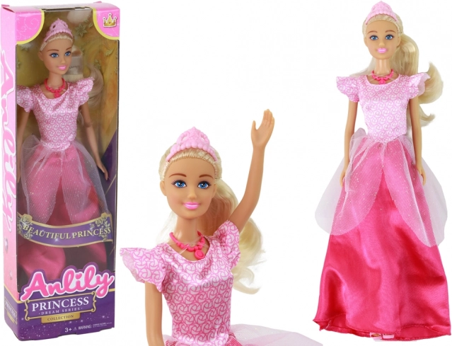 Poupée Anlily Princesse Blonde avec Tiare en Robe Rose