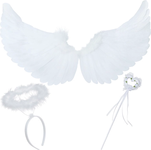 Ruhhy ailes d’ange avec auréole et baguette - ensemble 3 pièces