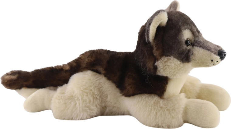 Loup en peluche allongé 27 cm