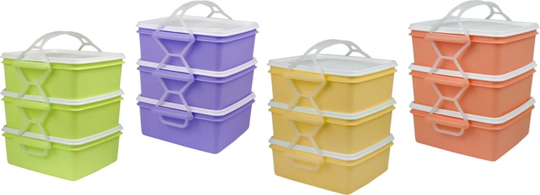 Porte-repas 3 niveaux 3 × 1,2 l, rectangulaire, plastique, assortiment de couleurs