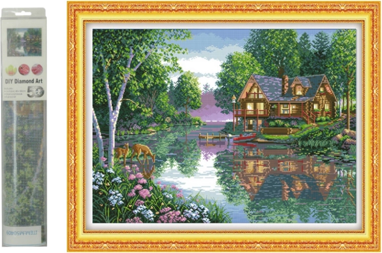 Mosaïque diamant – maisonnette au bord du lac