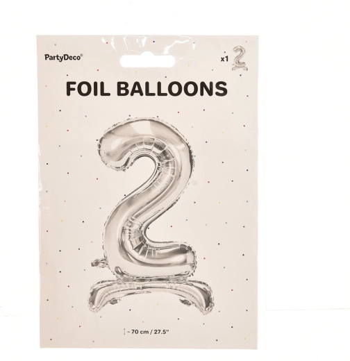 Ballon en aluminium chiffre 2 sur pied argenté 70 cm