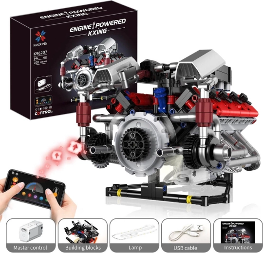 Kit de construction : moteur avec recharge USB et éclairage LED (700 pièces)