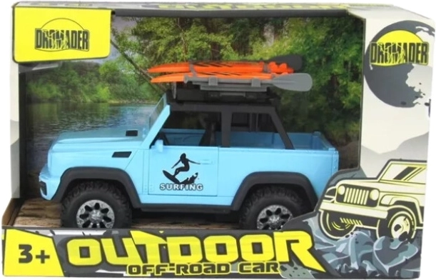 Jeep Dromader avec planche de surf à piles