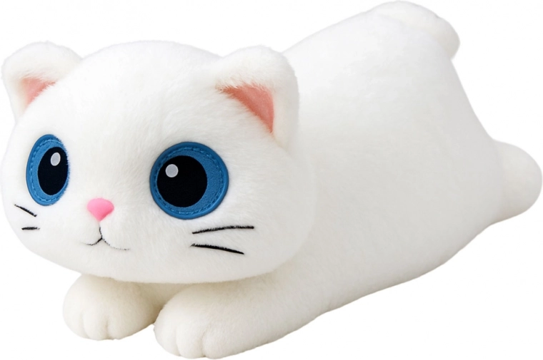 Chat en peluche blanc aux grands yeux 45 cm