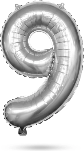 Ballon en aluminium d’anniversaire chiffre 9 argenté, 78 cm