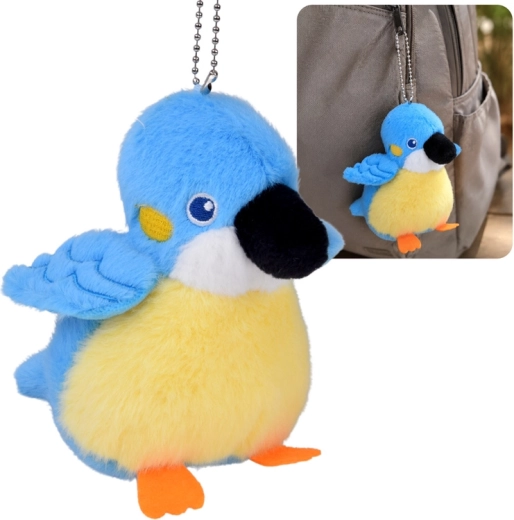 Oiseau en peluche Felek bleu avec sifflet et chaînette 13 cm - 1 pièce