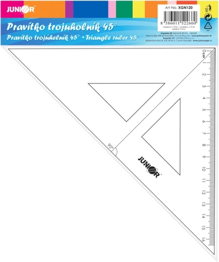 équerre triangulaire avec repère 16 cm, transparente