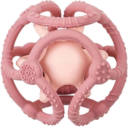 Nattou anneau de dentition en silicone balle 2-en-1 sans BPA rose
