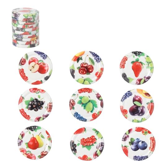 Lot de couvercles pour bocaux 66 mm avec motif fruit, 10 pcs