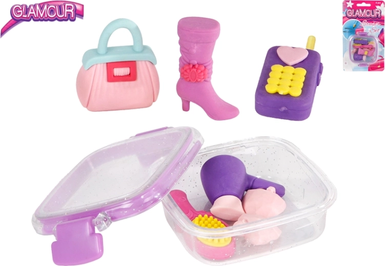 Set glamour de gommes en forme d’accessoires de mode