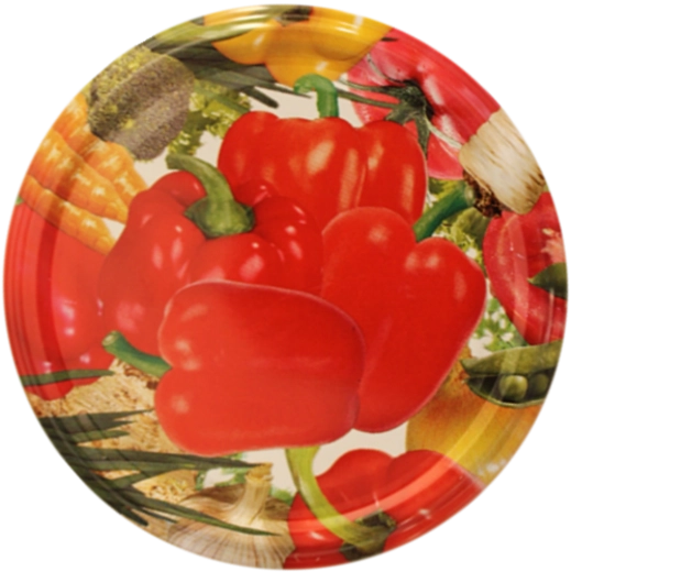 Couvercle métallique pour bocaux 82 mm avec motif de poivron, 6 ergots