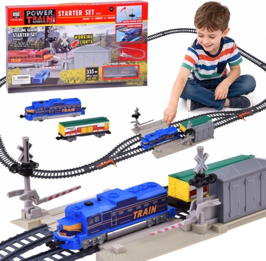 Circuit de train de marchandises électrique avec passage à niveau et barrières – 335 cm