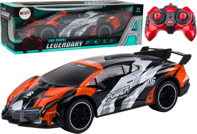 voiture de sport RC 1:10 gris‑orange jusqu’à 25 km/h