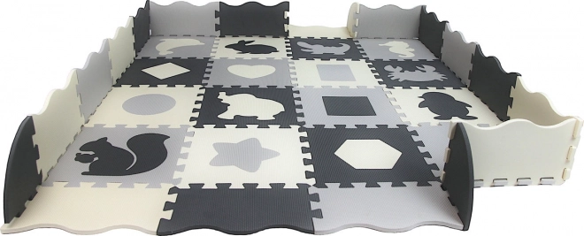 Tapis puzzle en mousse gris crème Animaux et formes 28 × 28 cm