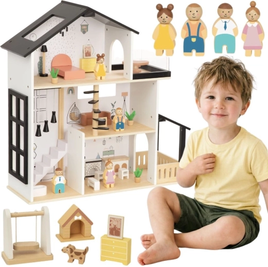 Résidence en bois pour poupées Tooky Toy avec accessoires (31 pièces)