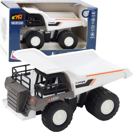 Benne de chantier avec éléments métalliques et propulsion, blanche