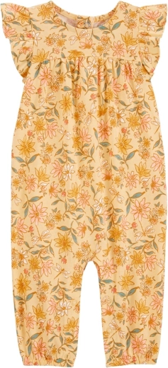 Combinaison sans pieds à manches courtes jaune à motif fleuri pour fille