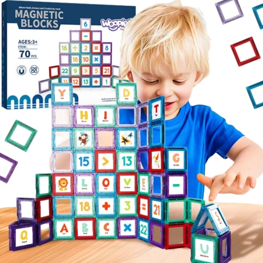 Cubes de construction magnétiques 3D Woopie avec chiffres - 70 pièces