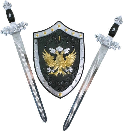 set de chevalier avec bouclier et deux épées pour enfants