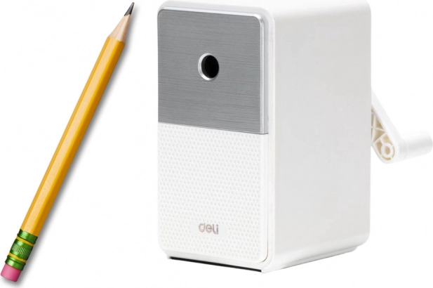 Taille-crayon manuel avec récipient et réglage de lame blanc