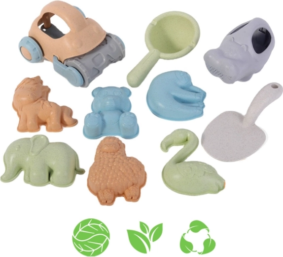 Woopie Green ensemble écologique pour le sable avec petite voiture, 10 pièces