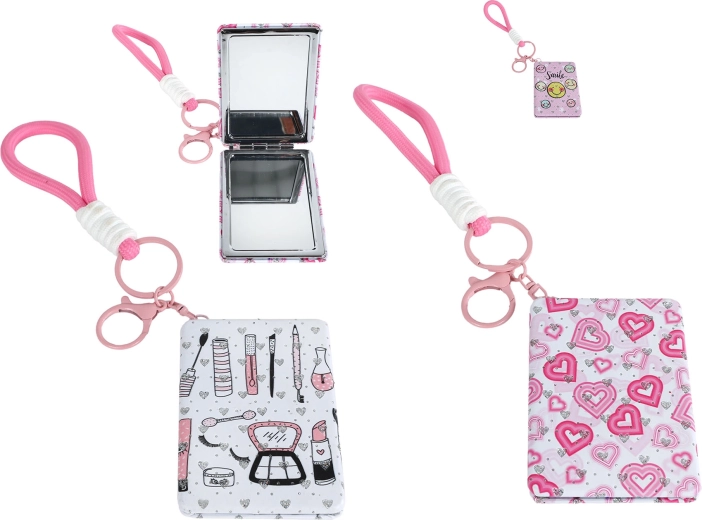 Porte-clés avec miroir 9 cm (assortiment de 3 modèles), 12 pcs en boîte présentoir