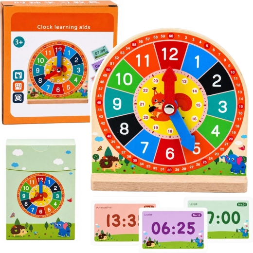 Horloge éducative en bois pour apprendre l’heure avec aiguilles mobiles et 55 cartes